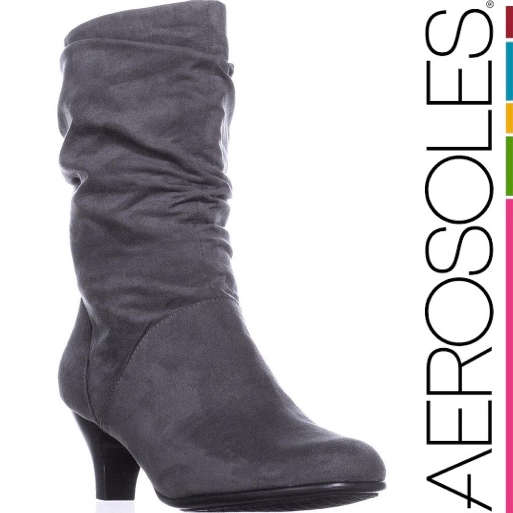 Aerosoles Gray Suede Mid-calf Slouch Boots, Size 7 - Picture 1 of 12